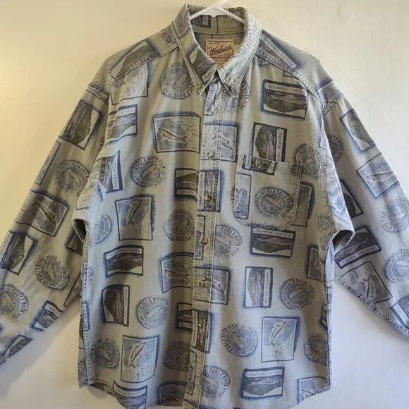 Vintage Woolrich Mens Casual Shirt Button Up Fishing Nature Outdoor Size Large - Picture 1 of 7